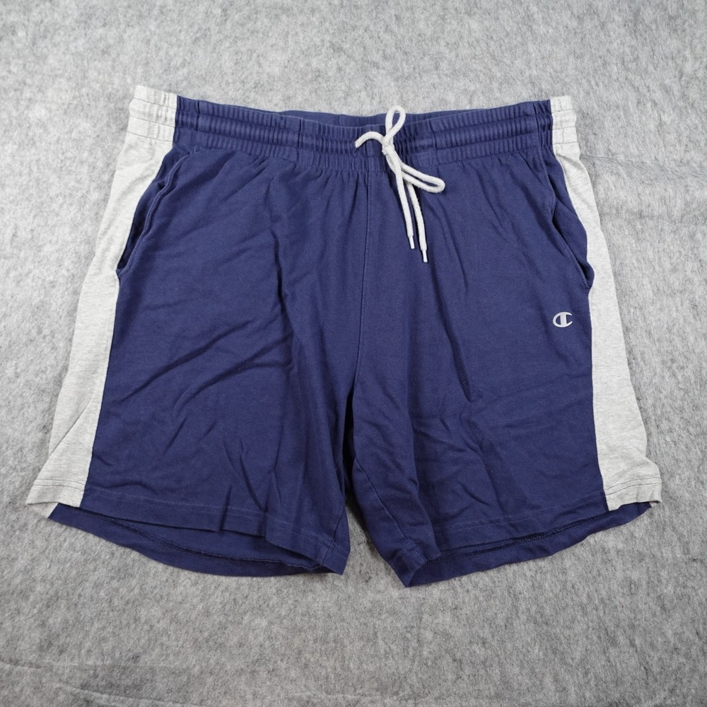 Champion Shorts Mens XXL Navy Gray Cotton Elastic Waist Drawstring 7"